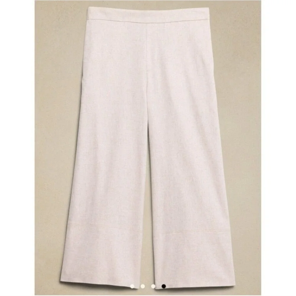 New Banana Republic Linen Blend Pants Medium Wide Leg Cropped Flowy Black Cruise